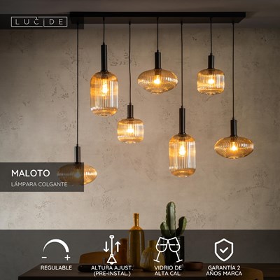 Lucide MALOTO - Lámpara colgante - 7xE27 - Ámbar
